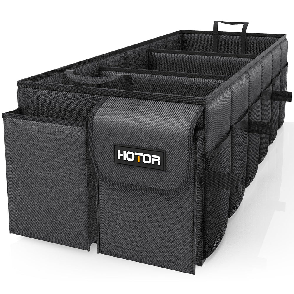 HOTOR front view full open showing three compartments and organization benefit