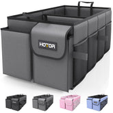 HOTOR front view trunk organizer showing compartments and tidy storage benefit