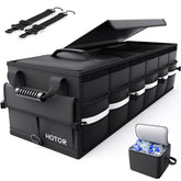 HOTOR front view of trunk organizer showing compartments and handles for tidy storage