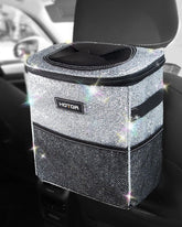 HOTOR sparkle white front view showing clean compact car trash can for tidy interiors