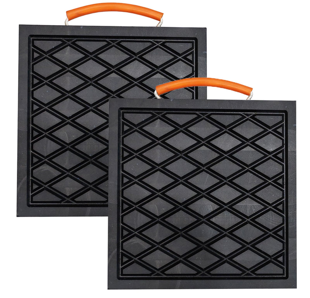 HOUSESET front view of two 12x12x1in jack pads showing size and stability benefit