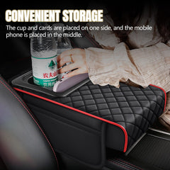 Hovom image of phone slot and cup holder keeping items secure