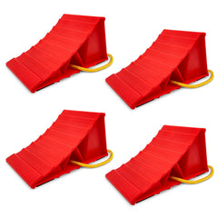 HOXWELL front view of red wheel chocks showing bright visibility and safety