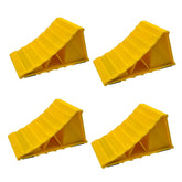 HOXWELL front view of yellow wheel chocks showing bright safety color and shape