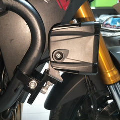 HQTS clamp attached to motorcycle fork demonstrating stable fit