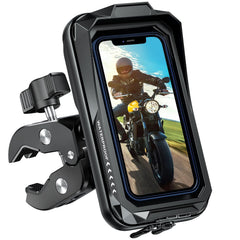 HUANLANG front view of mounted phone holder showing waterproof protection and visibility