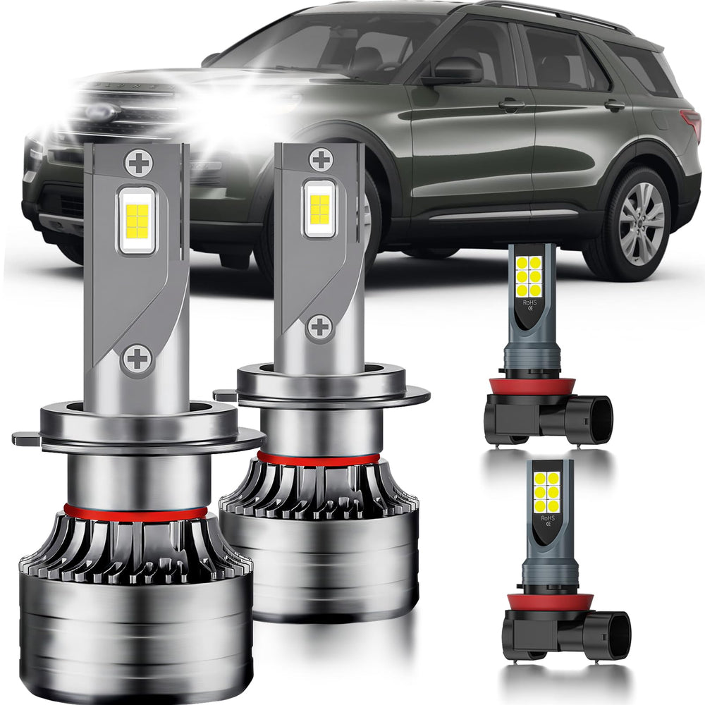 HUOKEDS front packaging showing bulbs and compatibility for Ford Explorer, easy selection benefit
