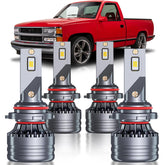 HUOKEDS front packaging showing 4-bulb kit and fitment benefits