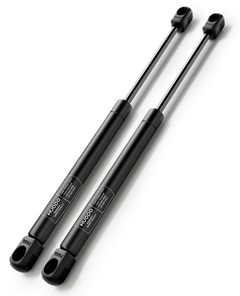 HUOPO front view of 12-inch gas struts showing product pair and labels, ensures correct replacement