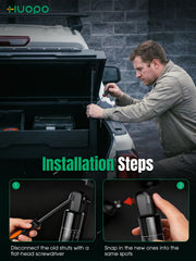 HUOPO gas strut extended length display showing 9.69 inch measurement for fit confirmation