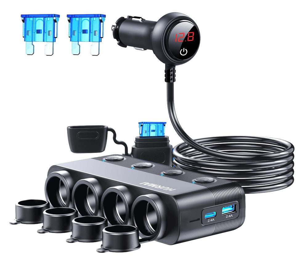 HURMAI front view of adapter showing four sockets and ports for versatile charging