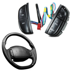 HUSUKU installed on a Ford steering wheel demonstrating restored cruise control access