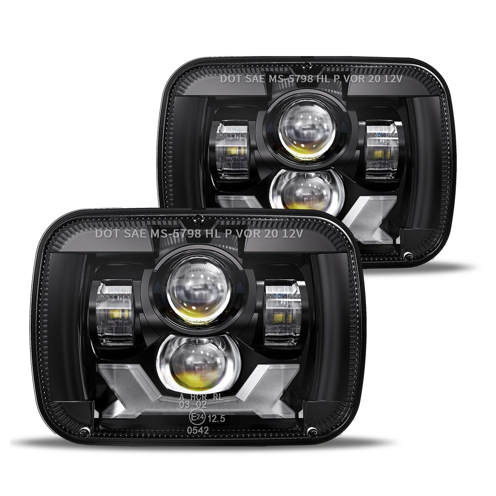 HWSTAR front view of 5x7 LED headlights showing crisp beam pattern benefit