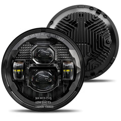 HWSTAR front view of 7-inch LED headlight showing clear beam lens and fitment benefit