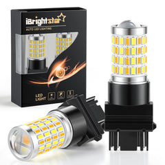 iBrightstar front view of switchback LED bulbs showing packaging and plug-and-play fit