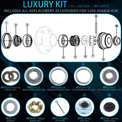 iBroPrat layout of both 2.125" and 2.25" seals plus nuts and cotter pins for versatility