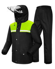 iCreek raincoat front view showing high-visibility and waterproof benefit