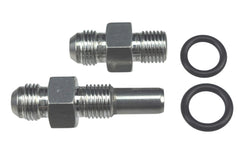 ICT Billet front and rear adapter fittings showing profile and included O-rings, ensures reliable AN connection