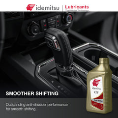 Idemitsu ATF Type H-Plus viscosity sample in glass illustrating low-temp flow advantage