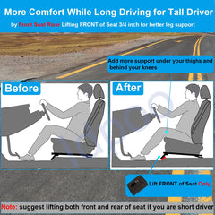 Idpoo installed seat riser on driver side demonstrating raised seating angle benefit