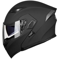 ILM helmet flipped up on rider demonstrating easy modular access benefit