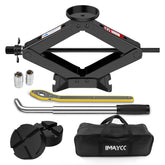 IMAYCC scissor jack front view showing compact design and stability benefit