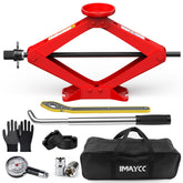 IMAYCC scissor jack front view showing compact portability and robust frame