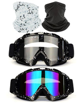 immoono front view of marble black goggle set showing full kit and benefits