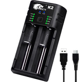 IMREN front view dual-bay charger showing slots and compact design for portable convenience