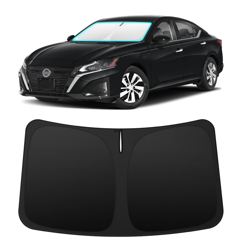 INSAUTO front view of fitted shade showing full windshield coverage and protection
