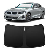 INSAUTO front-facing shade showing precise BMW 3 Series fit and full coverage benefit