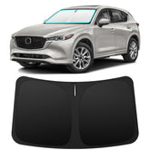 INSAUTO front view sun shade fitted in Mazda CX-5 windshield showing tailored fit and protection