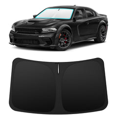 INSAUTO front view sun shade fitted to Dodge Charger windshield protects interior
