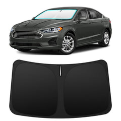 INSAUTO front view on Ford Fusion showing full windshield coverage and sun protection