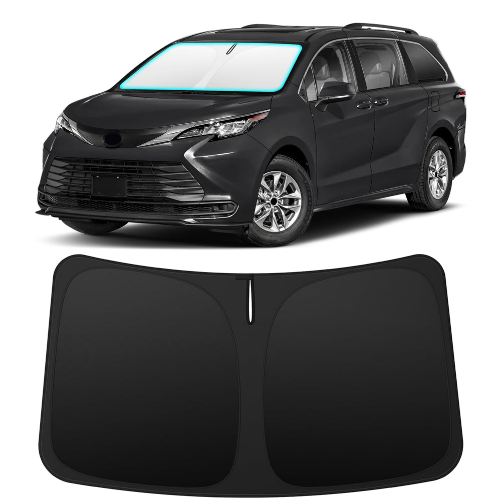 INSAUTO front view of shade on Sienna windshield showing perfect fit and protection