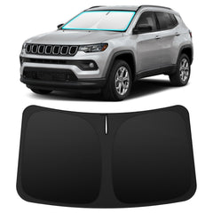 INSAUTO front view of sun shade fitted to Jeep Compass windshield protecting interior