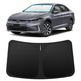 INSAUTO front view of sun shade showing perfect Jetta windshield fit and immediate sun blocking benefit