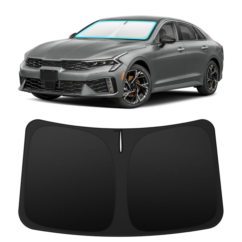 INSAUTO front view on Kia K5 showing full windshield coverage and protection