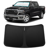 INSAUTO sun shade front view fitted to RAM 1500 windshield for full coverage protection