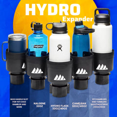 Integral Hydro Expander holding a Hydro Flask in a car cup holder for spill prevention