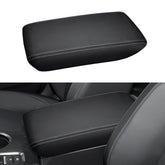 INTGET front view of console cover showing fit and gray stitching, protects armrest