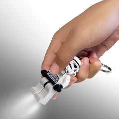 IQ LEGO Stormtrooper chest button detail with finger pressing for ease
