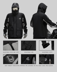 IRON JIA'S detachable hood and collar demonstrating adjustable protection and comfort