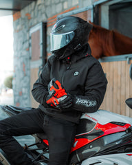 IRON JIA'S detachable liner and hood displayed for seasonal versatility
