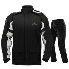 IRON JIA'S front jacket view showing full coverage and waterproof fit for protection