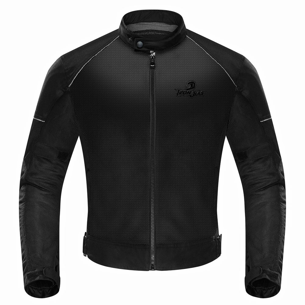 IRON JIA'S front view jacket showing fit and ventilation for cool rides