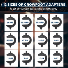 ISINSWIFT crowfoot adapters arrayed to display size range and fit