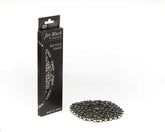 Izumi chain front packaging showing jet black and silver finish and 116 links