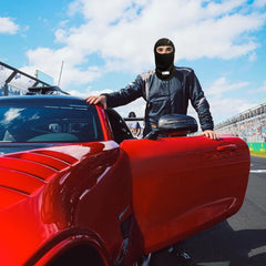 J-RACING balaclava beside ruler for size and scale clarity