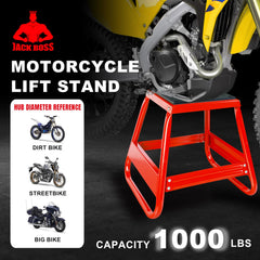 Jack Boss side profile with dirt bike demonstrating stable maintenance access